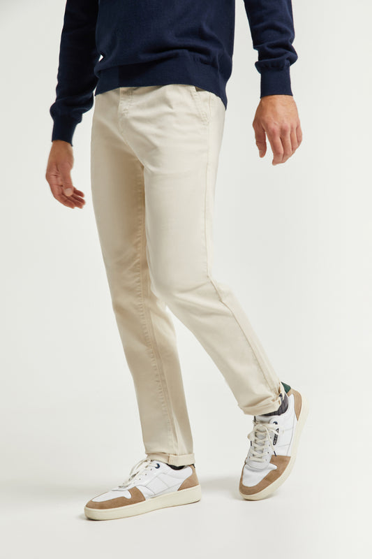 Pantalón chino beige de corte slim con logo Polo Club en bolsillo trasero
