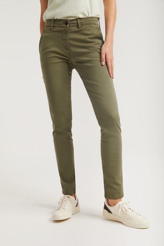 Khaki slim-fit chinos with Polo Club detail