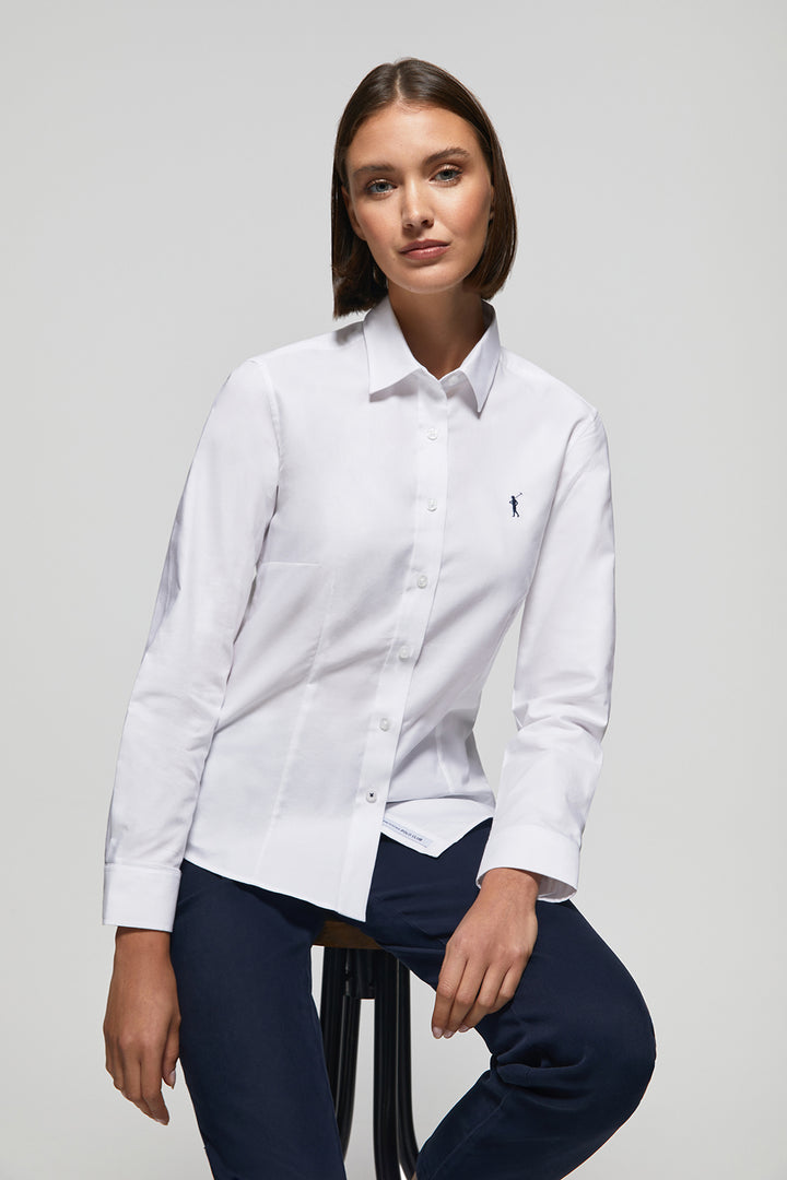 White slim-fit Oxford shirt with Rigby Go logo