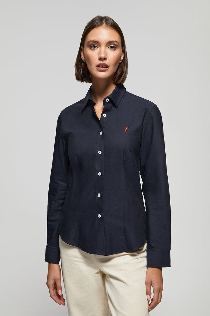 Navy-blue slim-fit Oxford shirt with Rigby Go logo