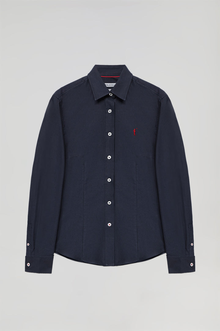 Navy-blue slim-fit Oxford shirt with Rigby Go logo