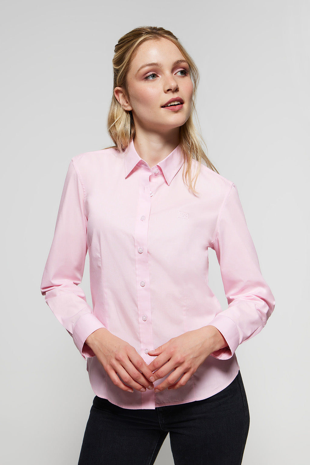 Camisa rosa Slim fit de popelin con logo Polo Club