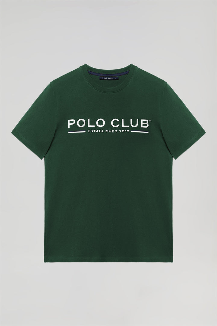 Bottle-green basic T-shirt with chest iconic print