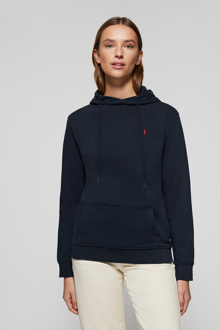 Navy-blue hoodie with pockets and Rigby Go logo