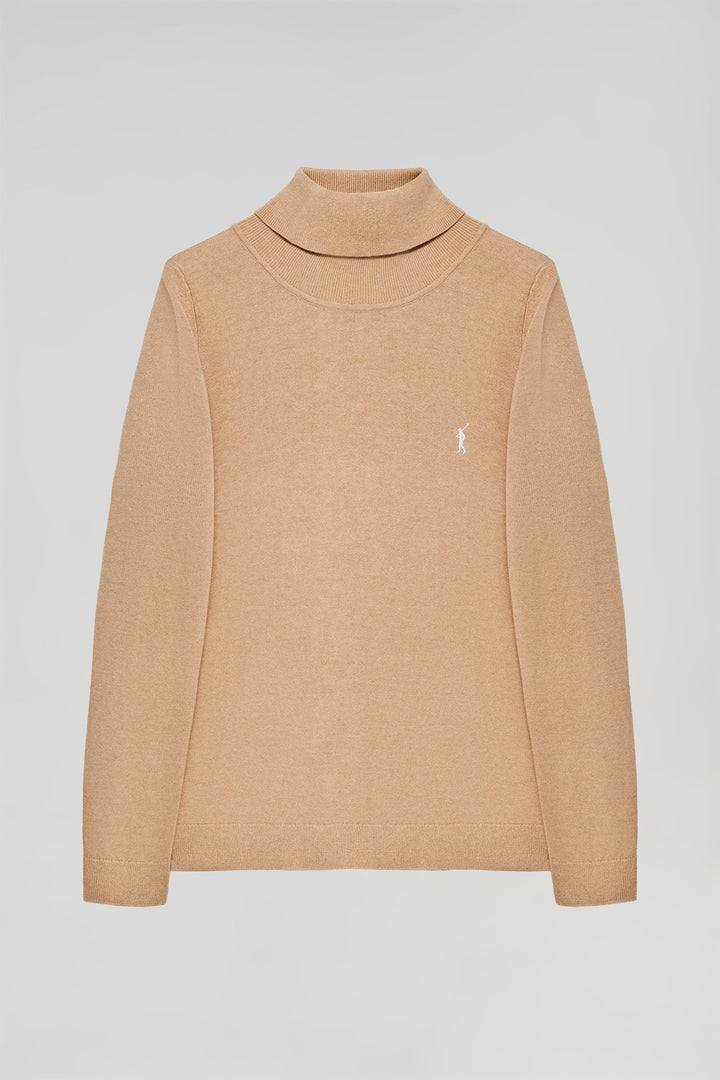 Caramel high-neck basic jumper with Rigby Go logo