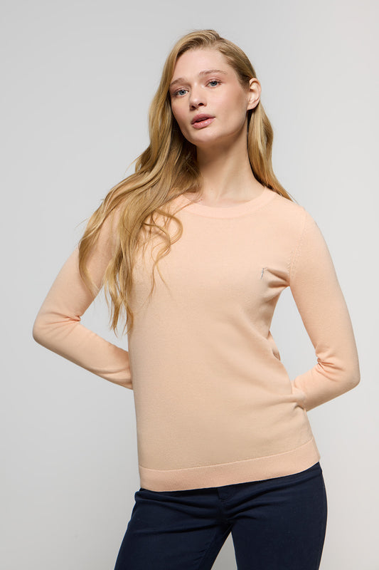 Peach round-neck basic knit jumper with Rigby Go logo