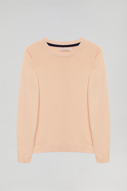 Peach round-neck basic knit jumper with Rigby Go logo