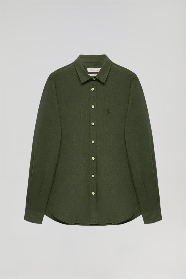 Dark-green linen and cotton shirt with Rigby Go embroidery