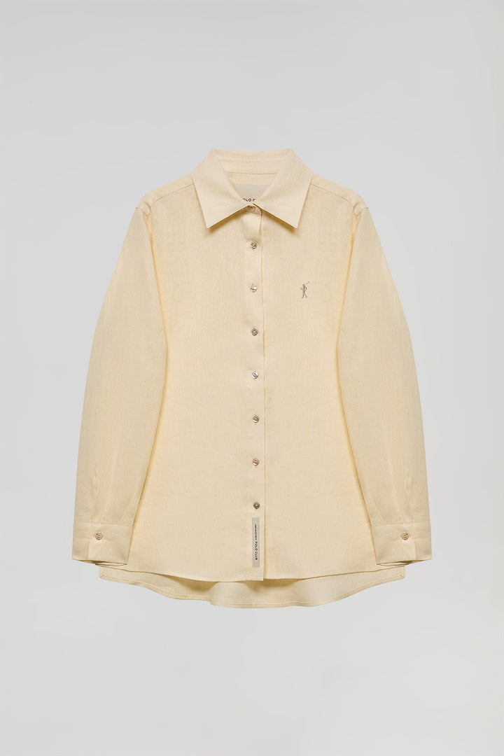 Beige linen shirt with Rigby Go embroidered detail