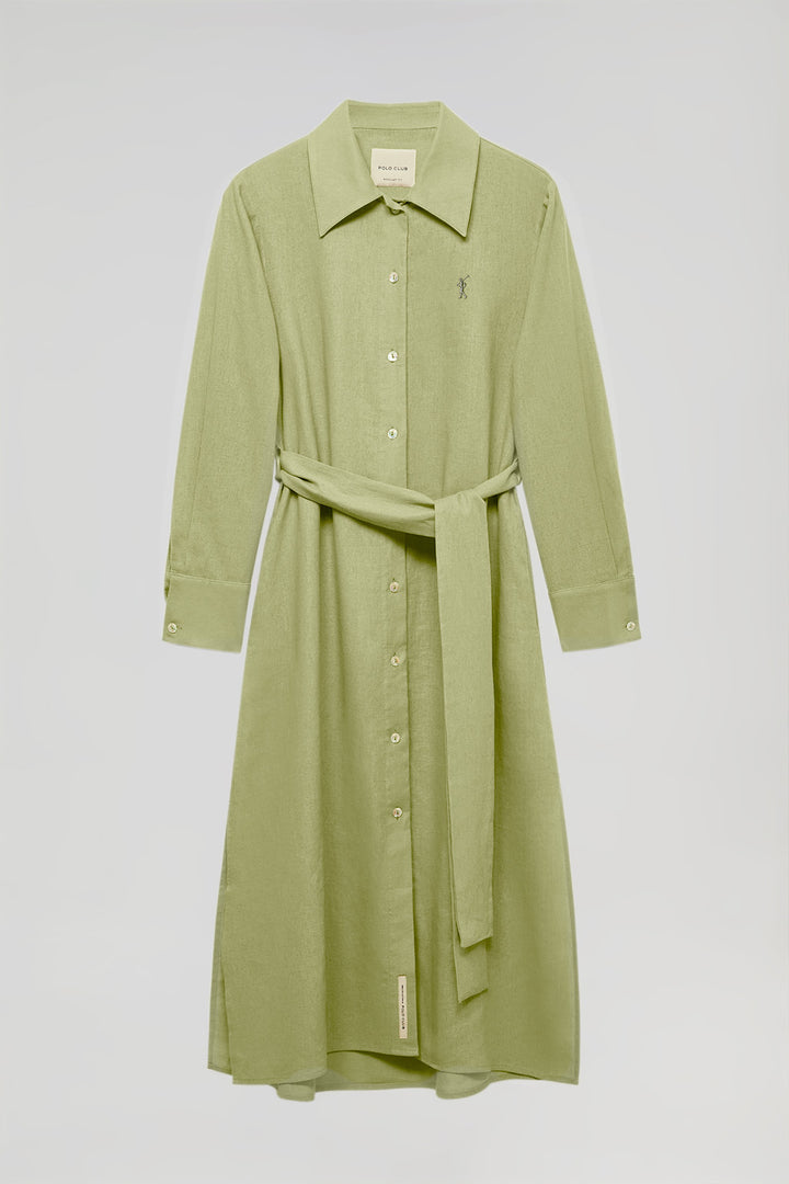 Green linen midi dress with Rigby Go embroidered detail