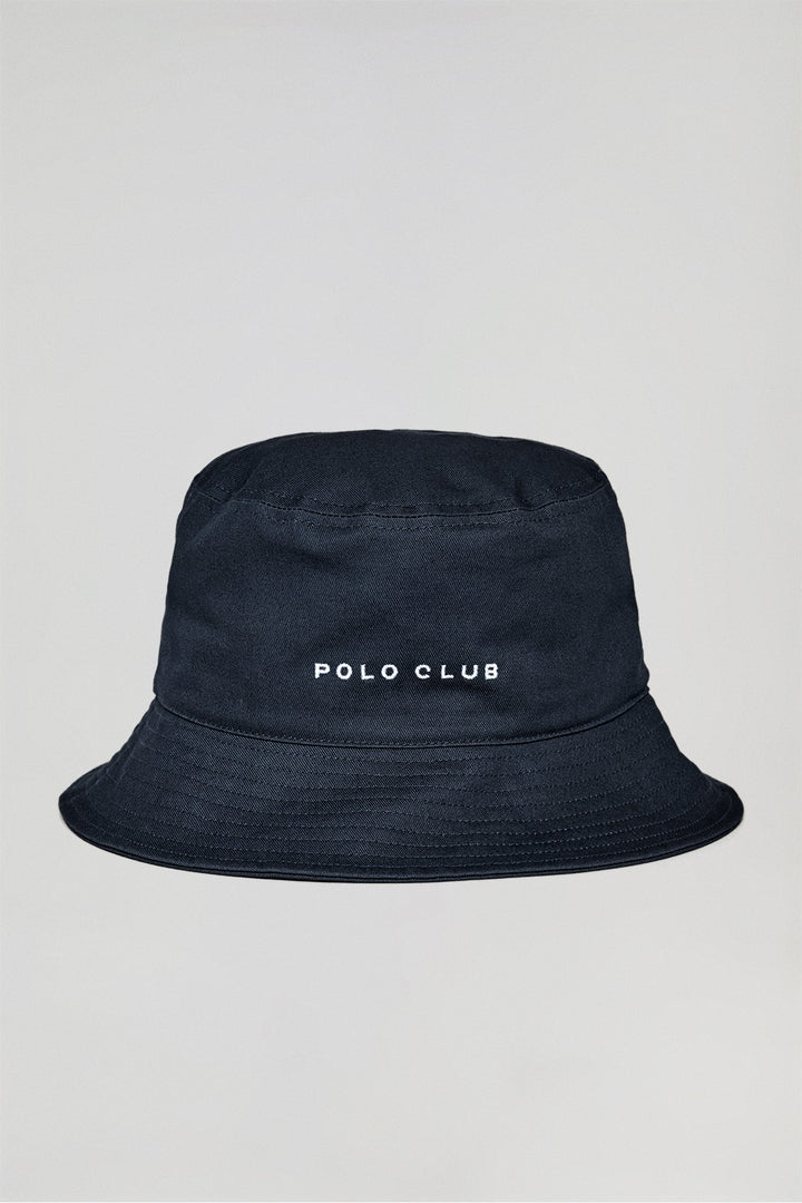Sombrero bucket azul marino con logo bordado minimal Polo Club