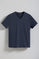 Navy V-neck short-sleeve tee with Rigby Go embroidery