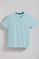Sky-blue V-neck short-sleeve tee with Rigby Go embroidery