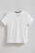 White V-neck short-sleeve tee with Rigby Go embroidery