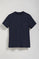 Navy-blue round-neck tee with chest pocket and Rigby Go embroidery