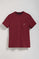 Burgundy round-neck tee with chest pocket and Rigby Go embroidery