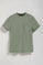 Jade-green round-neck tee with chest pocket and Rigby Go embroidery