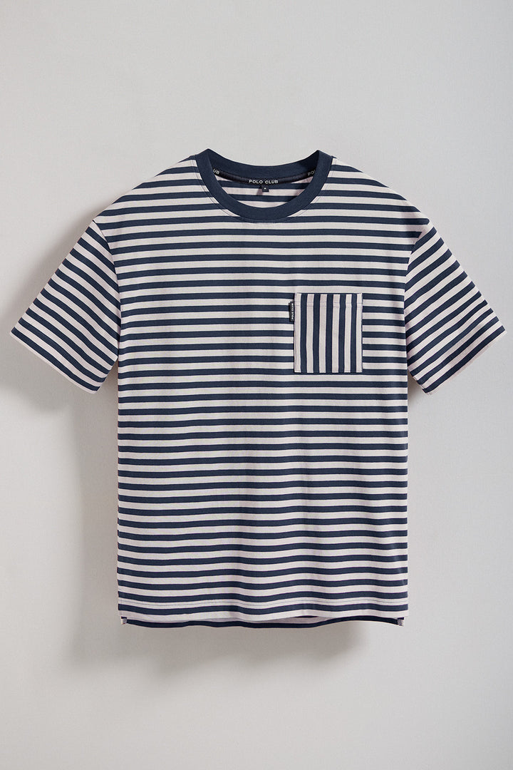Camiseta de rayas azul y blanca marineras y bolsillo Timothee con detalle Polo Club