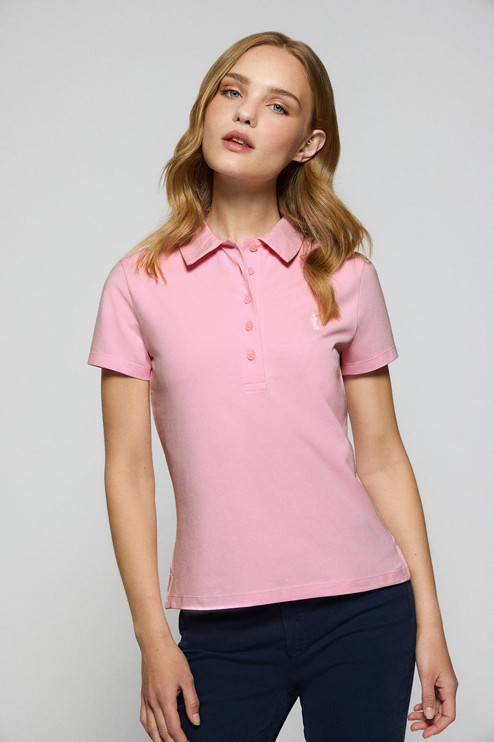 Pink five-button Pereira polo shirt with Rigby Go rubber logo for women