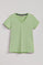 Apple-green V-neck short-sleeve tee with Rigby Go embroidery for women