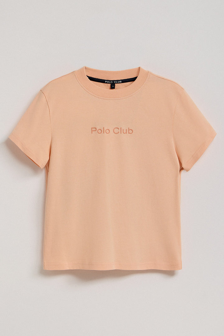 Peach boxy-fit Tori tee with peachskin effect and Minimal Combo Polo Club logo
