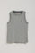 Grey-marl sleeveless basic tee with round neck and Rigby Go embroidered logo