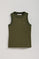Moss-green sleeveless basic tee with round neck and Rigby Go embroidered logo