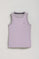 Lavender-blue sleeveless basic tee with round neck and Rigby Go embroidered logo
