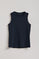 Navy-blue ribbed sleeveless Tamika top with branded pearly button