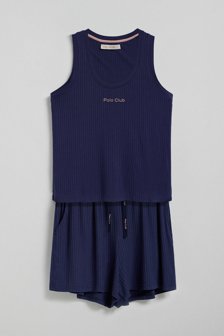Conjunto de shorts y camiseta de pijama azul marino con detalles Polo Club