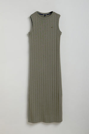 Army-green ribbed long dress with Polo Club detail