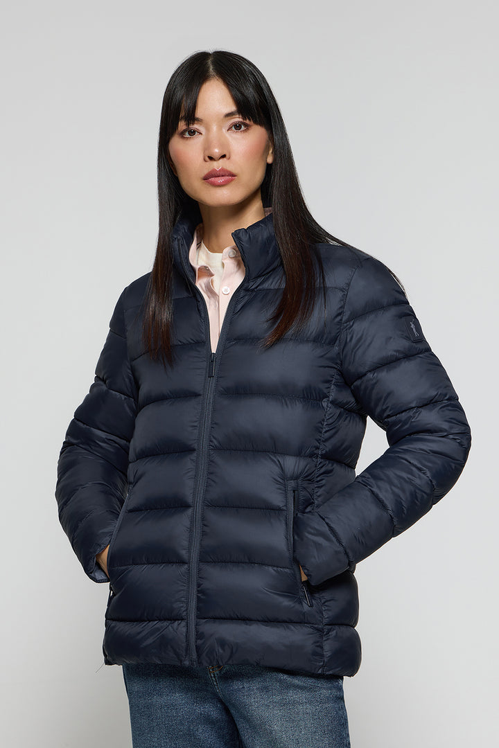 Navy-blue ultralight jacket Susanne with Rigby Go patch