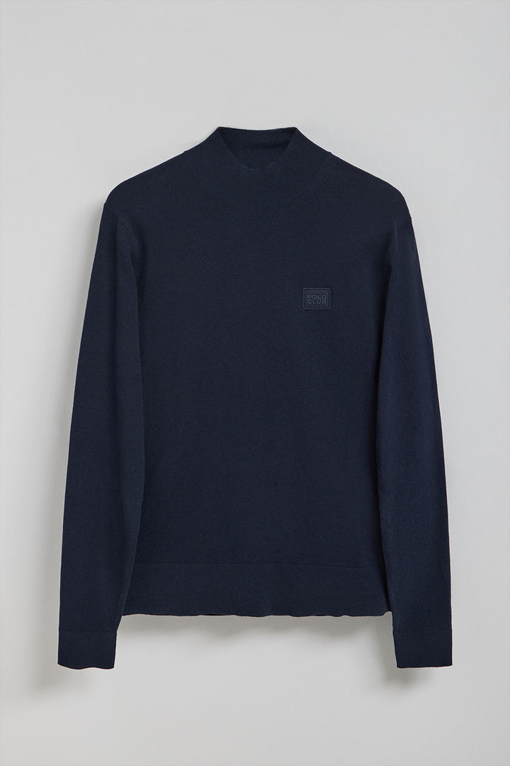 Navy-blue mock-neck knit jumper Khan with Polo Club details