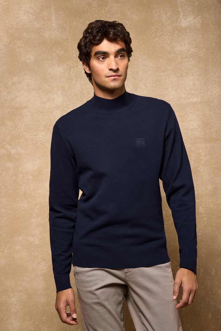 Navy-blue mock-neck knit jumper Khan with Polo Club details