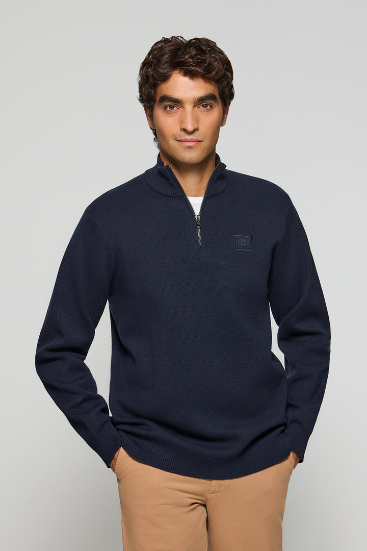 Navy-blue zip knit jumper Koda with Polo Club details