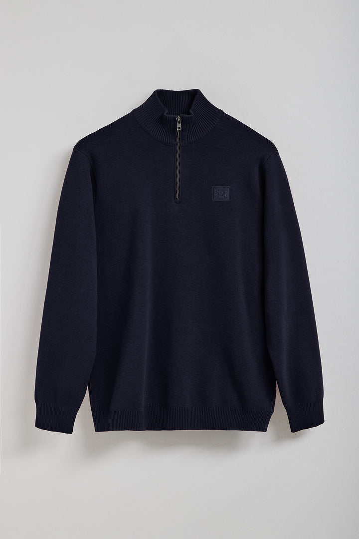 Navy-blue zip knit jumper Koda with Polo Club details