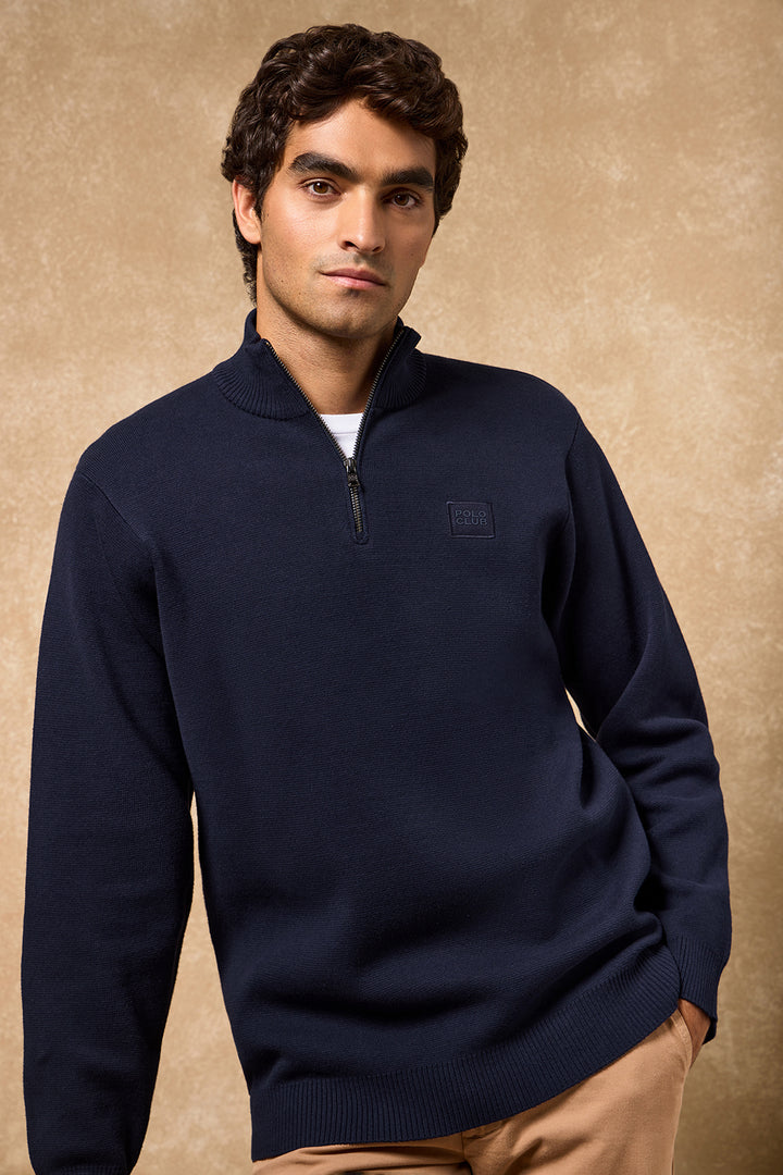 Navy-blue zip knit jumper Koda with Polo Club details