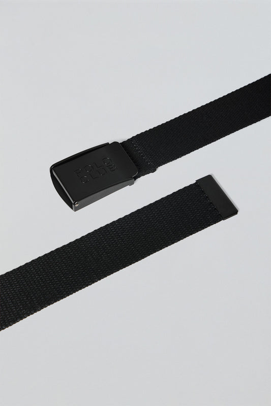 Black canvas belt Brahim with branded buckle