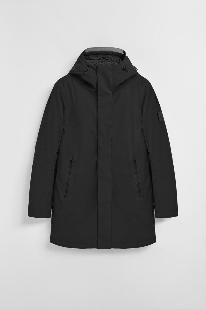 Black coat Mackey with fixed hood and Polo Club details