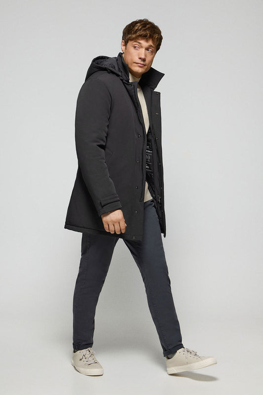 Navy-blue classic coat Soho with detachable hood and Polo Club details