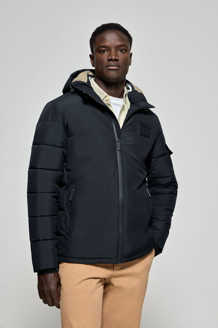 Navy-blue puffer jacket St Moritz with fixed hood and Polo Club details