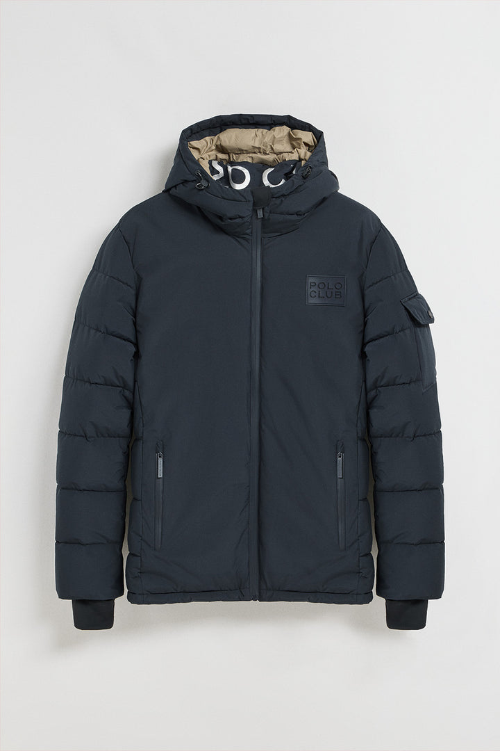 Navy-blue puffer jacket St Moritz with fixed hood and Polo Club details