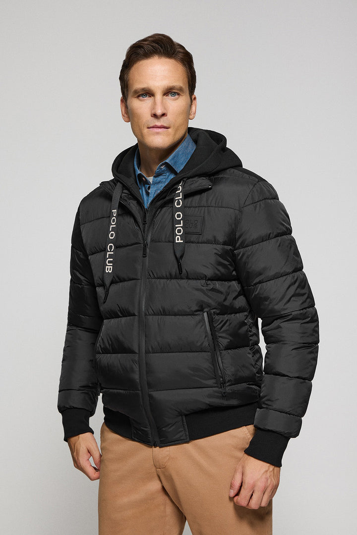 Black puffer jacket Canyon with Polo Club details