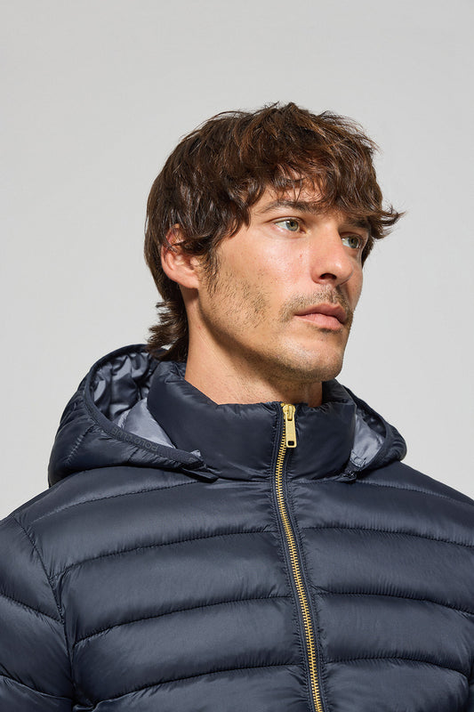 Navy-blue ultralight jacket Corey with detachable hood and PC embroidery