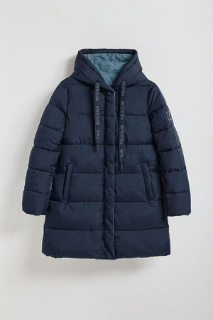 Blue reversible coat Gracia with fixed hood and Polo Club details