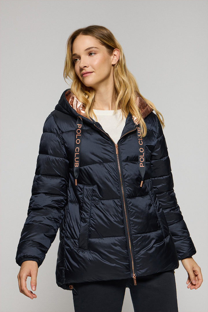 Navy-blue jacket Ice with fixed hood and Polo Club details