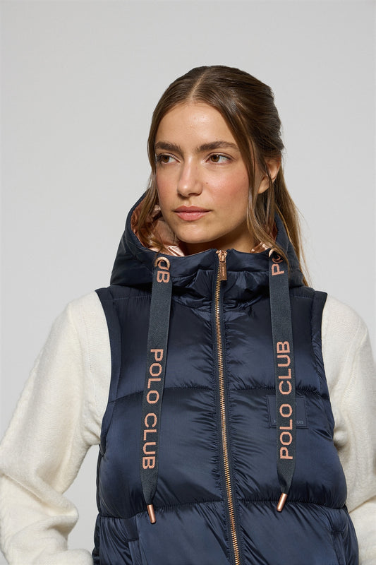 Navy-blue puffer vest Ice with fixed hood and Polo Club details