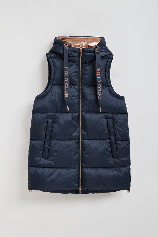 Navy-blue puffer vest Ice with fixed hood and Polo Club details