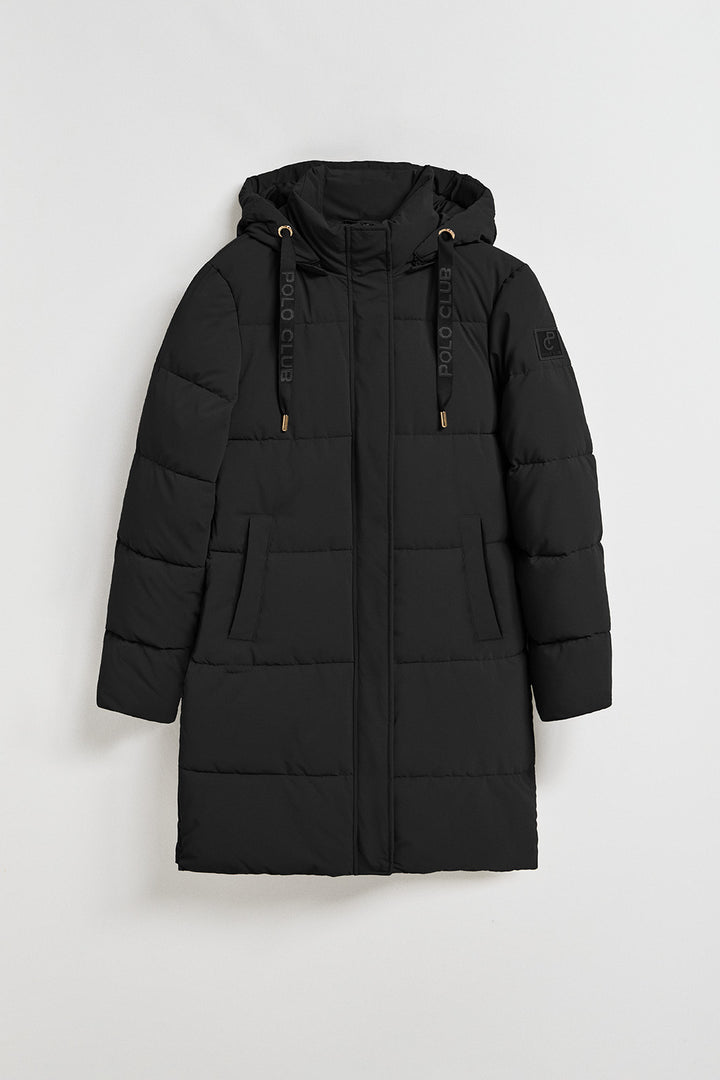 Black coat Roma with detachable hood and Polo Club details