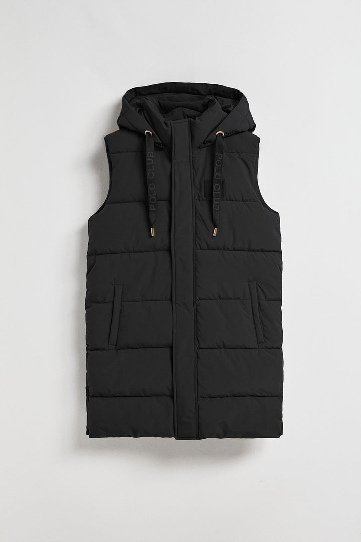 Black vest Tokio with detachable hood and Polo Club details